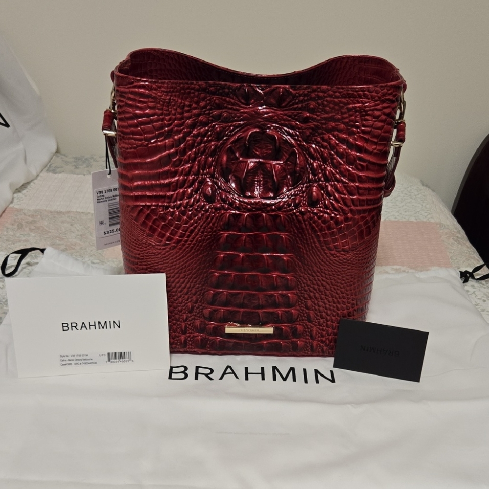 BRAHMIN CELINA Bucket Bag In Merlot Ombre Melbourne. NWT.